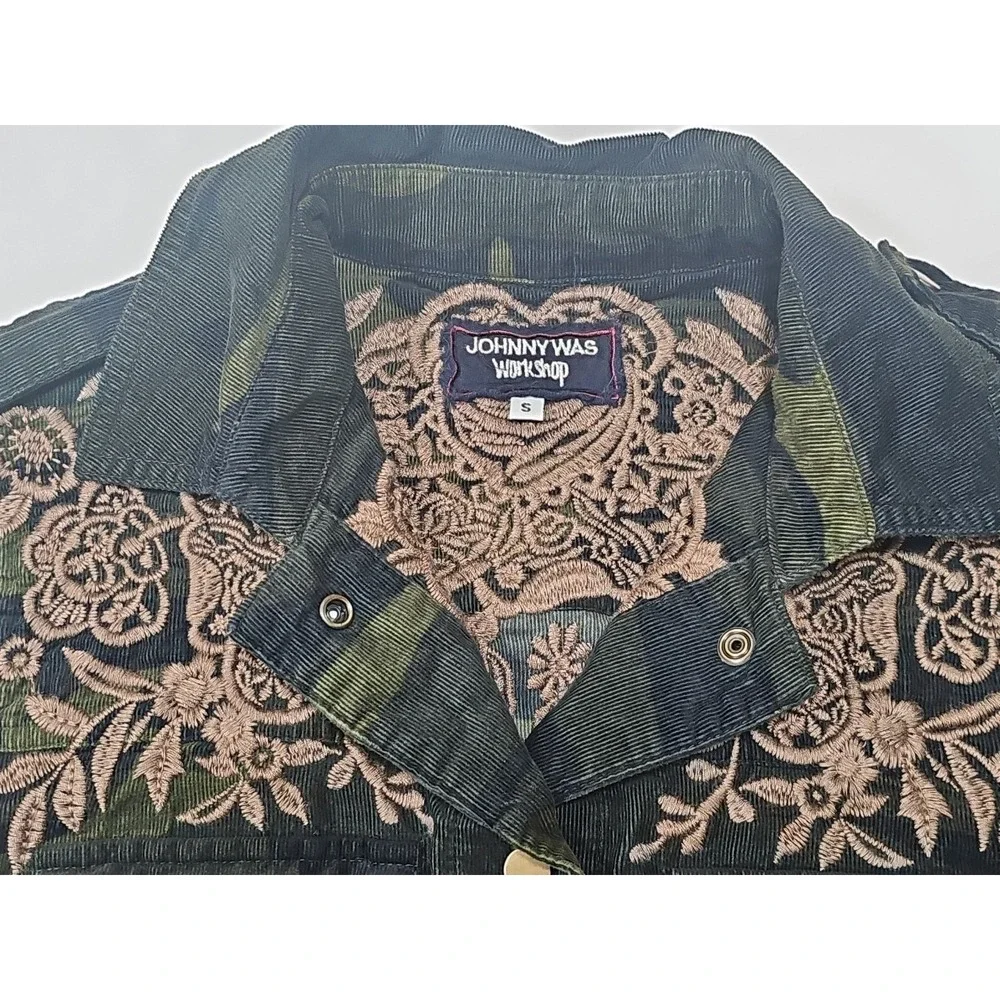 JOHNNY WAS 3J Workshop Miloqui Drawstring Military Coat Floral Embroidered Sz Sm